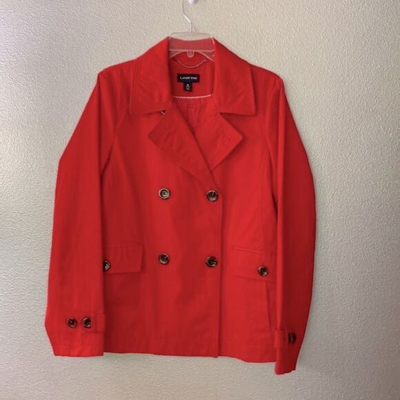LANDS’ END double breasted jacket 4 exterior pockets 1 interior lined women’s M - Picture 1 of 11